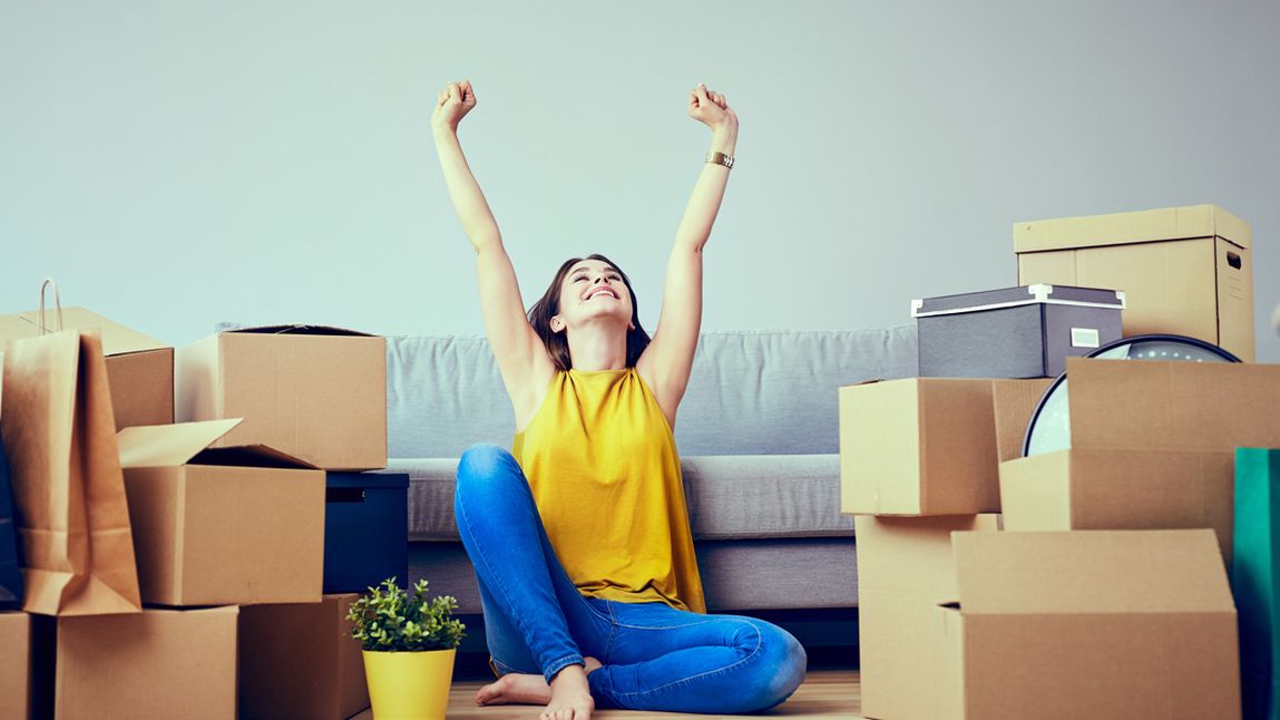 A woman with boxes around her